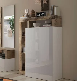 Armadio multiuso 2 ante Dbea, 78x35 h116 cm, Bianco lucido e Rovere<Dmora Discount