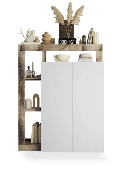 Armadio multiuso 2 ante Dbea, 78x35 h116 cm, Bianco lucido e Rovere<Dmora Discount