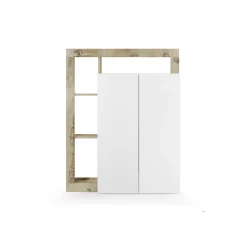 Armadio multiuso 2 ante Dbea, 78x35 h116 cm, Bianco lucido e Rovere<Dmora Discount
