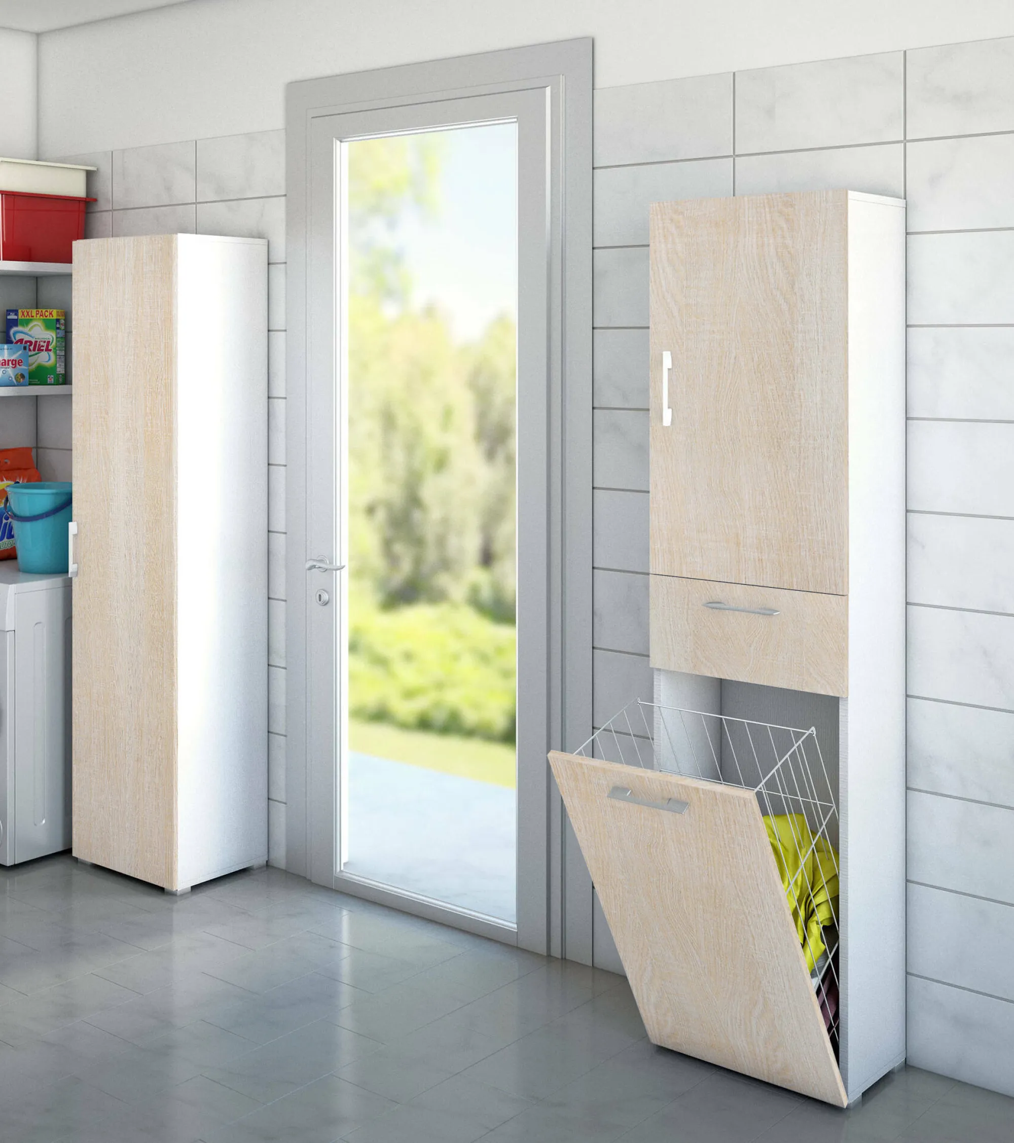 Armadio multiuso 2 ante Dcosim, 45x32h195 cm, Rovere e Bianco<Dmora Online