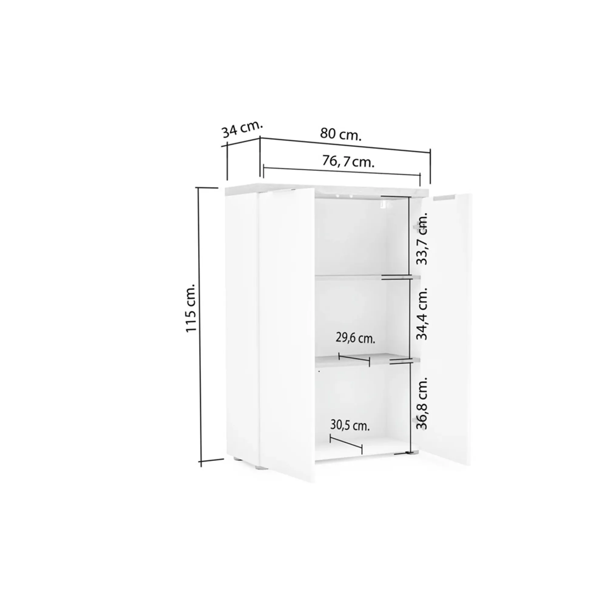 Armadio multiuso 2 ante Ddifilipp, 80x34h115 cm, Bianco lucido e Rovere<Dmora Store