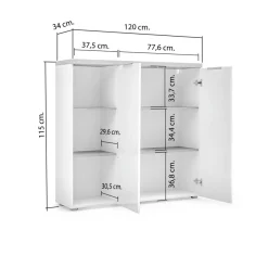 Armadio multiuso 2 ante Ddigennar, 120x34h115 cm, Bianco lucido e Rovere<Dmora Clearance