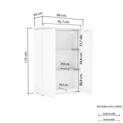 Armadio multiuso 2 ante Ddifilipp, 80x34h115 cm, Bianco lucido e Rovere<Dmora Store