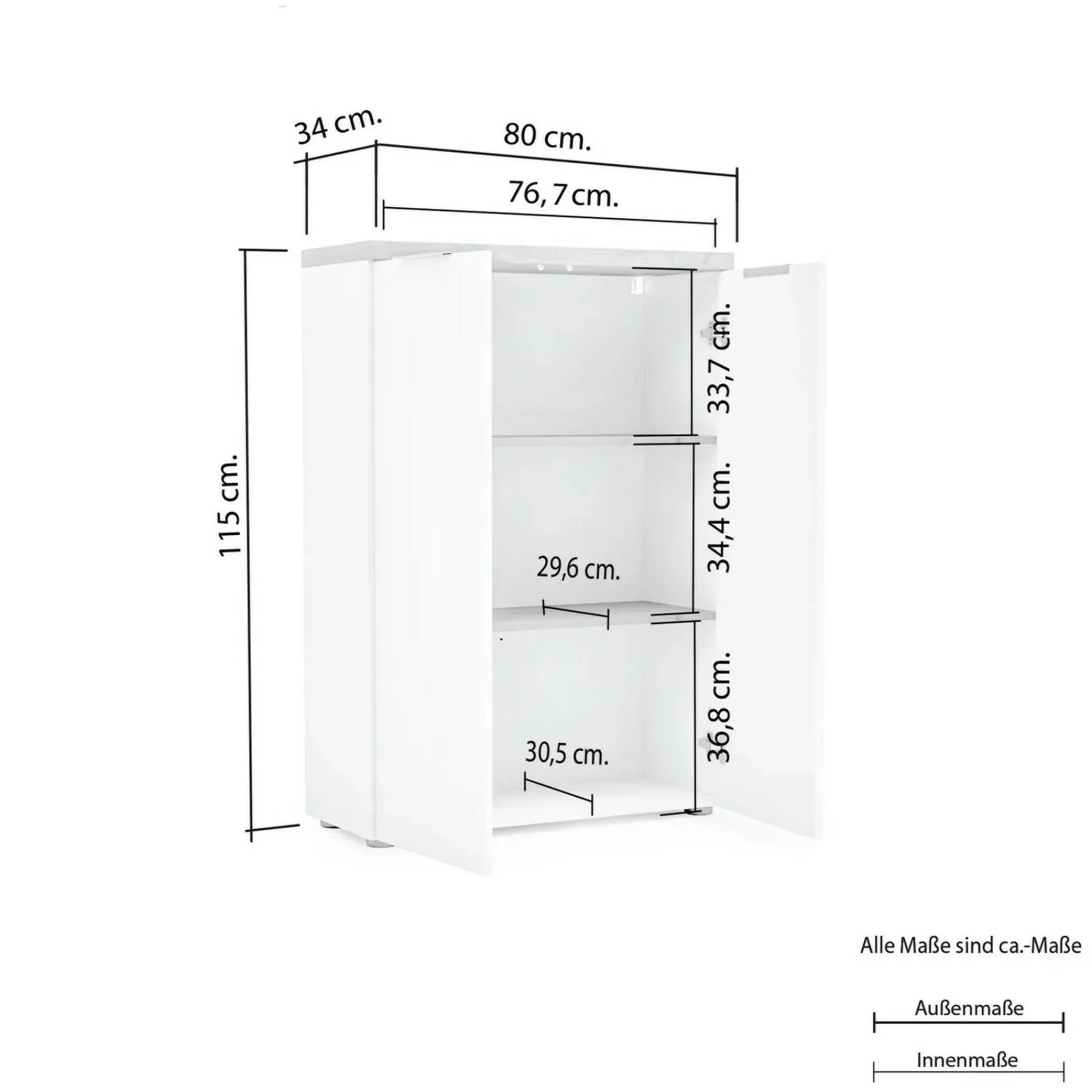 Armadio multiuso 2 ante Ddifilipp, 80x34h115 cm, Bianco lucido e Rovere<Dmora Store
