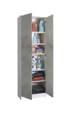 Armadio multiuso 2 ante Dradic, 72x36h186 cm, Bianco e Cemento<Dmora Fashion