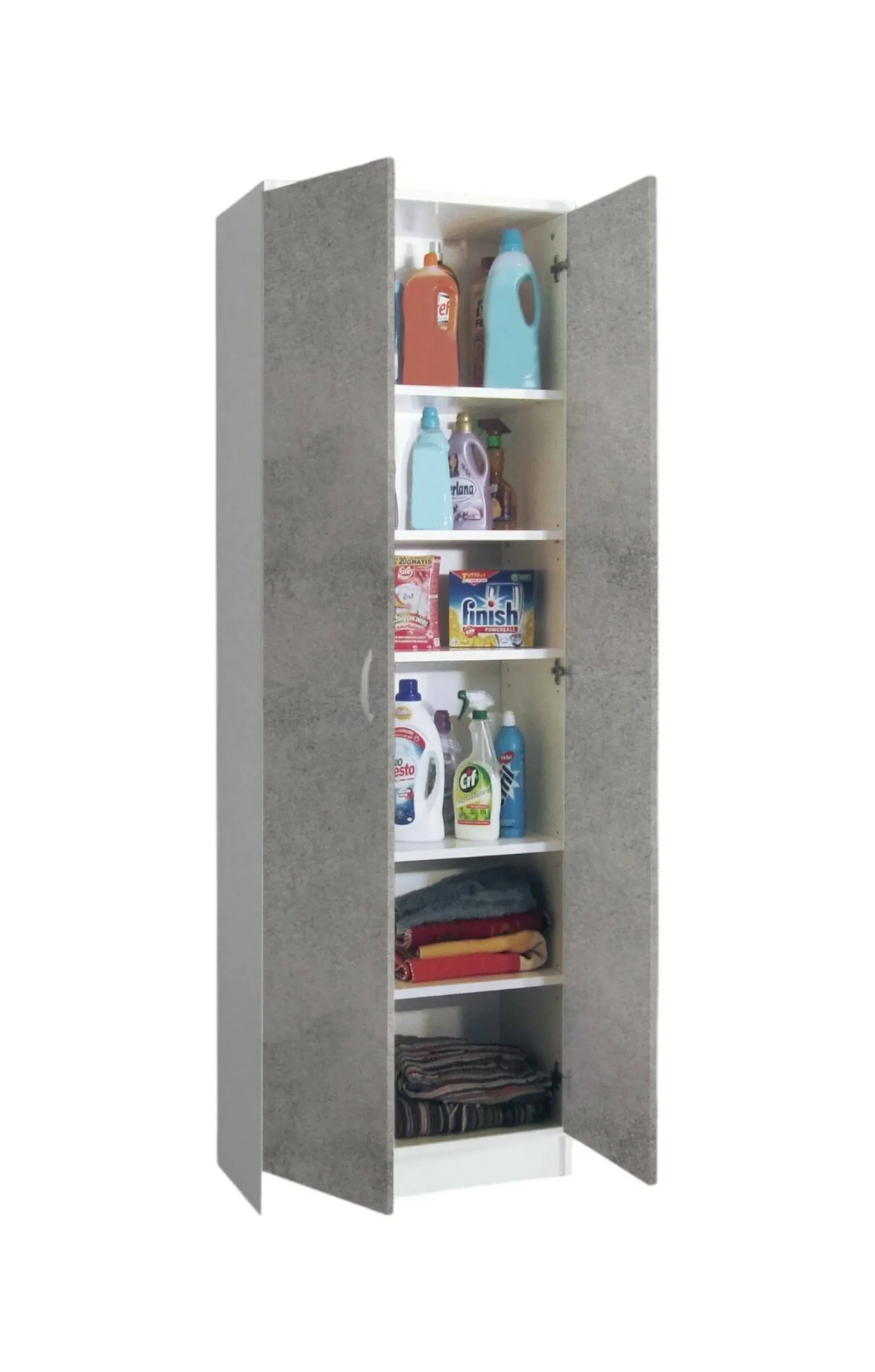Armadio multiuso 2 ante Dradic, 72x36h186 cm, Bianco e Cemento<Dmora Fashion