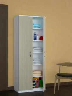 Armadio multiuso 2 ante Ermanno, 72x36h186 cm, Bianco e Rovere<Dmora Flash Sale