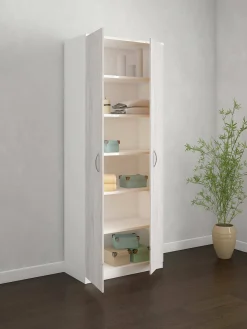 Armadio multiuso 2 ante Ermanno, 72x36h186 cm, Bianco e Rovere<Dmora Sale