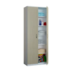 Armadio multiuso 2 ante Ermanno, 72x36h186 cm, Bianco e Rovere<Dmora Flash Sale