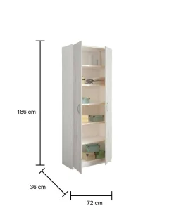 Armadio multiuso 2 ante Ermanno, 72x36h186 cm, Bianco e Rovere<Dmora Sale