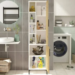Armadio multiuso 2 ante Jongdari, 45x36 h174 cm, Noce e Bianco<Dmora Fashion