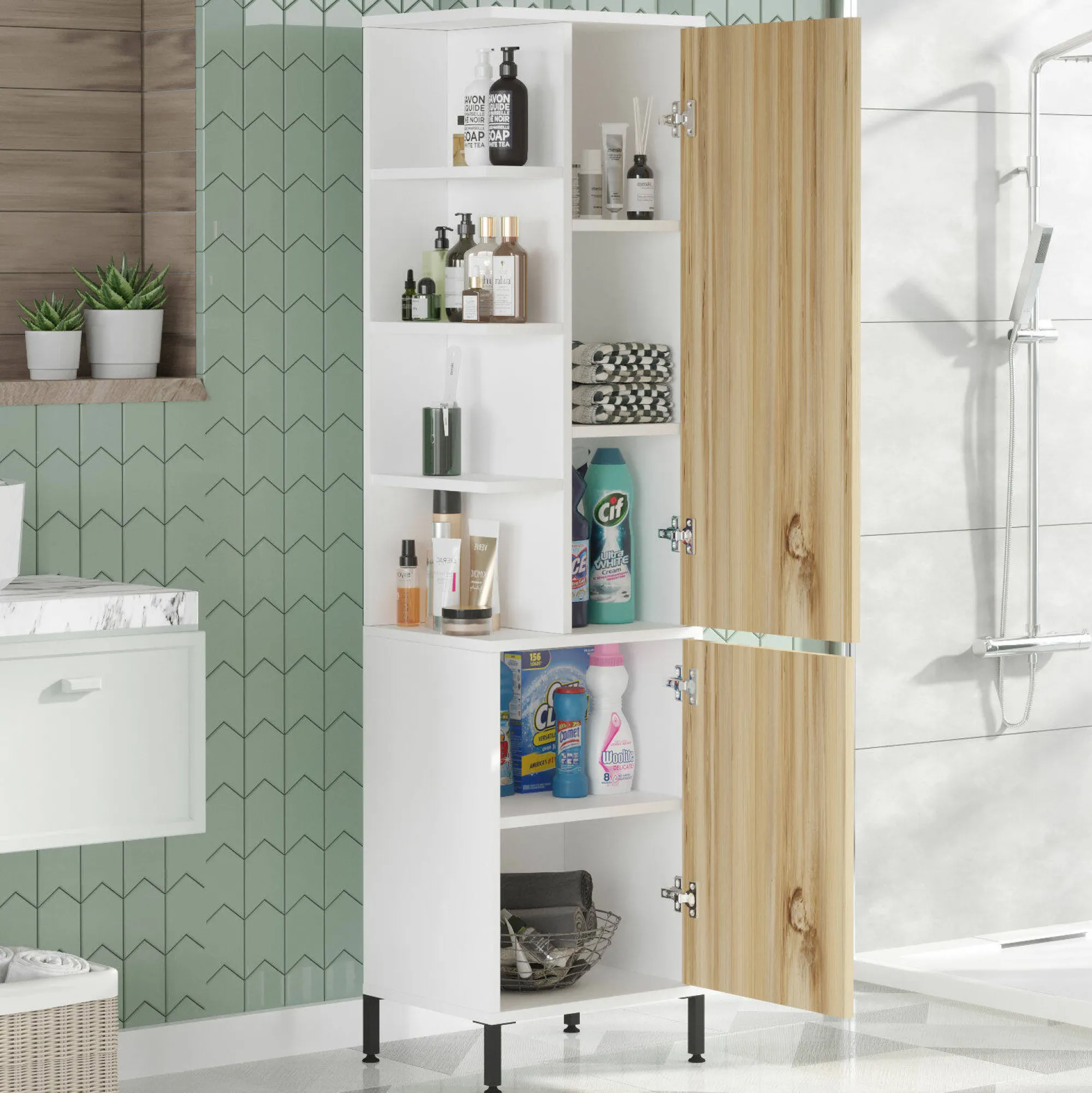 Armadio multiuso 2 ante Ramil, 45x36 h174 cm, Noce e Bianco<Dmora Store