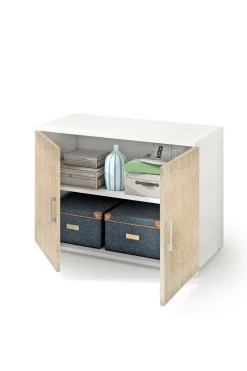 Armadio multiuso 2 ante Serafinito, 90x45h66 cm, Rovere e Bianco<Dmora Hot