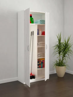 Armadio multiuso 2 ante Shiro, 72x36h186 cm, Bianco e Rovere<Dmora Clearance