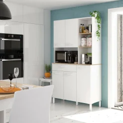 Armadio multiuso grande Abbaio, 108x40h186 cm, Bianco e Rovere<Dmora Hot