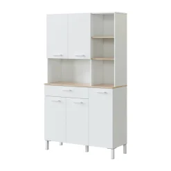 Armadio multiuso grande Abbaio, 108x40h186 cm, Bianco e Rovere<Dmora Hot