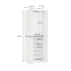 Armadio multiuso grande Linfa, 61x45h190 cm, Bianco lucido e Antracite<Dmora Online