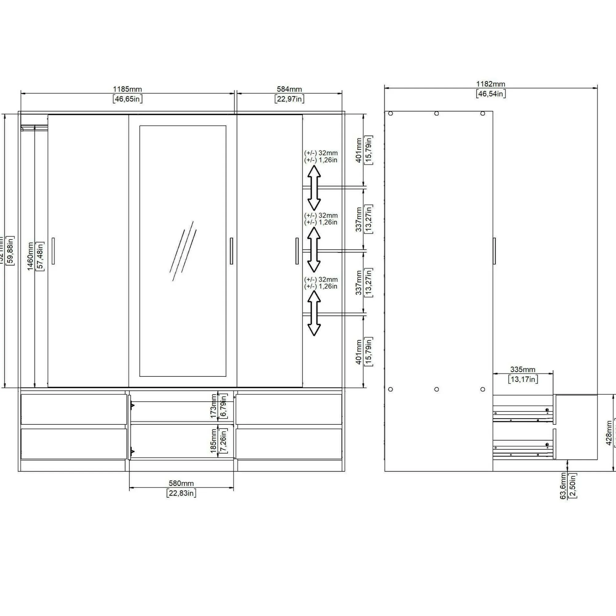 Armadio multiuso grande Ljalkova, 60x181 h200 cm,<Dmora Shop