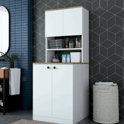 Armadio multiuso grande Marty, 70x73h184 cm, Bianco e Noce<Dmora Cheap