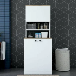 Armadio multiuso grande Marty, 70x73h184 cm, Bianco e Noce<Dmora Cheap
