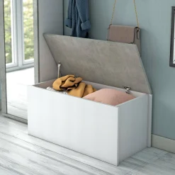 Baule Ayusnay, 90x45h45 cm, Bianco e Cemento<Dmora Cheap