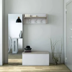 Baule Ayusnay, 90x45h45 cm, Bianco e Rovere<Dmora Shop
