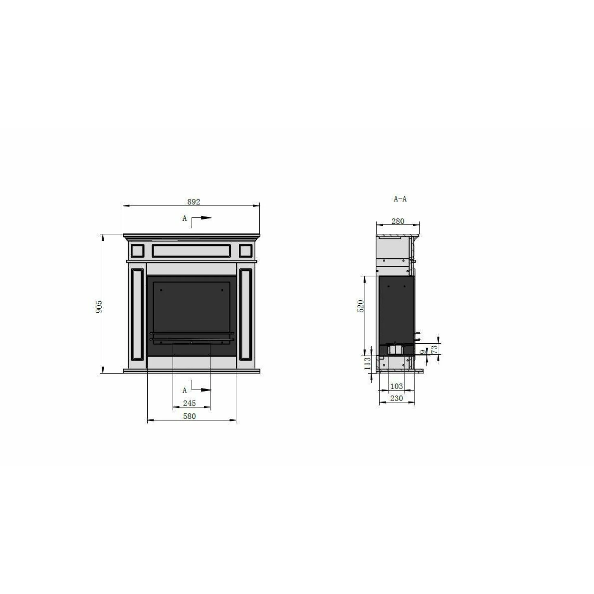 Camino elettrico Airola, 90x28 h91 cm,<Dmora Fashion