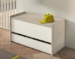 Cassapanca Sogno, 90x40h46 cm, Bianco e Rovere<Dmora New