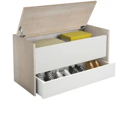 Cassapanca Sogno, 90x40h46 cm, Bianco e Rovere<Dmora New