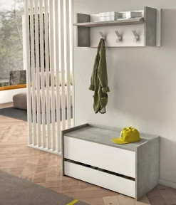 Cassapanca Sogno, 90x40h46 cm, Bianco e Cemento<Dmora Discount
