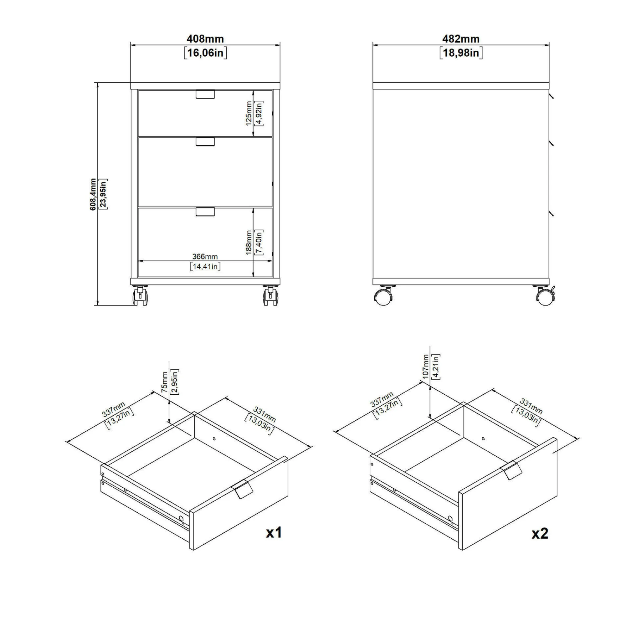 Cassettiera Agazzino, 48x41 h61 cm, Rovere e Bianco<Dmora Sale