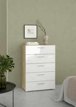 Cassettiera Alf, 70x40 h102 cm, Quercia e Bianco<Dmora Best