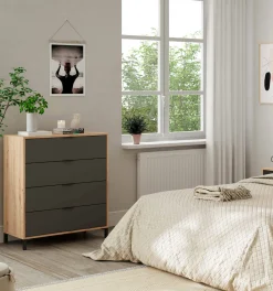 Cassettiera Alfana, 76x40h94 cm, Rovere nodi e Antracite<Dmora New