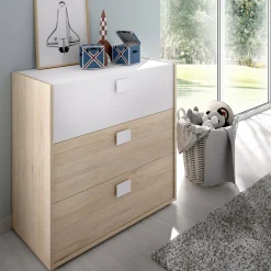 Cassettiera Alibaba, 80x43h81 cm, Rovere e Bianco<Dmora Discount