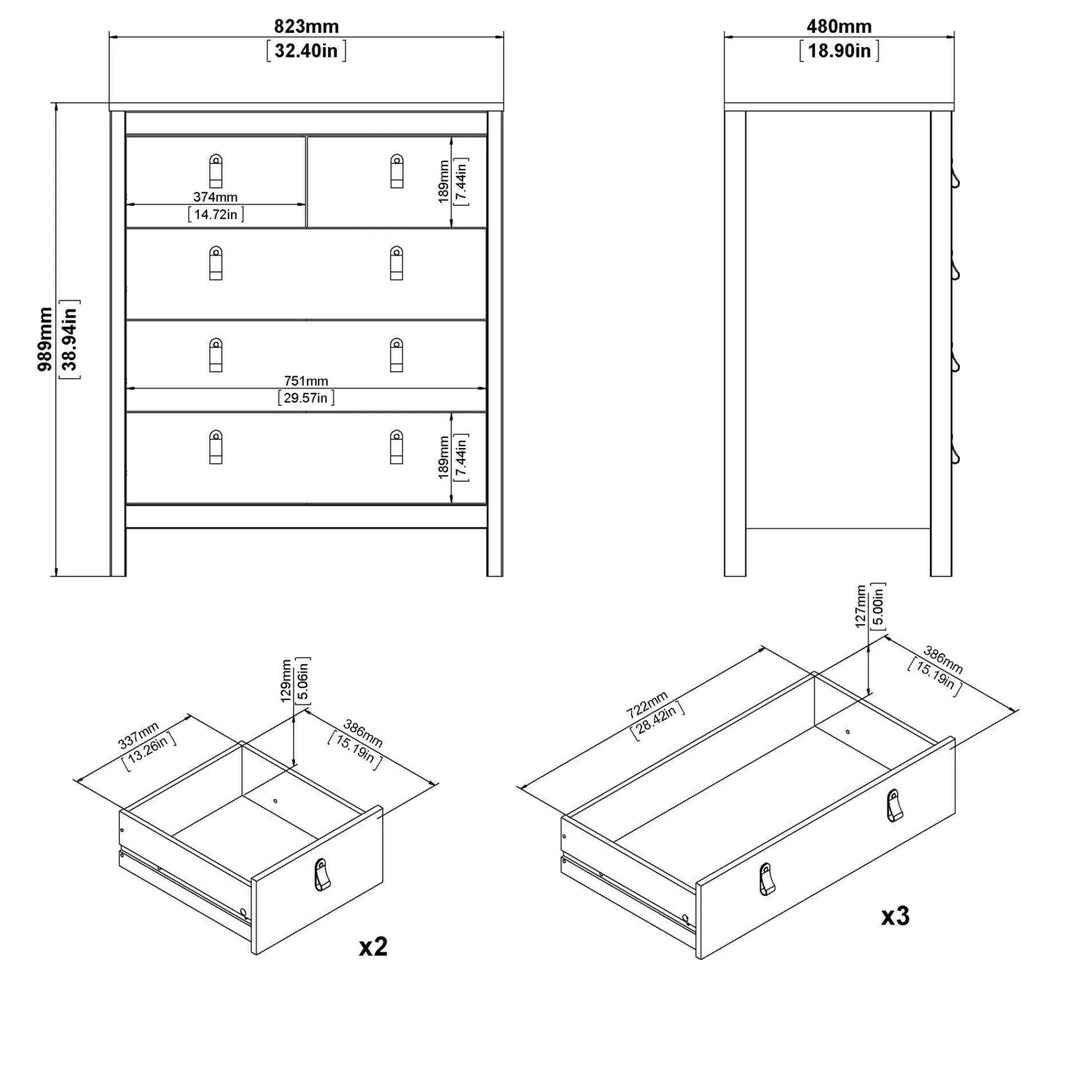 Cassettiera Alulim, 48x82 h99 cm,<Dmora Cheap