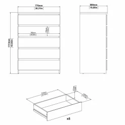 Cassettiera Ansel, 77x50 h111 cm, Bianco<Dmora New