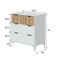 Cassettiera Archi, 71x40 h76 cm, Bianco e Rovere<Dmora Best Sale