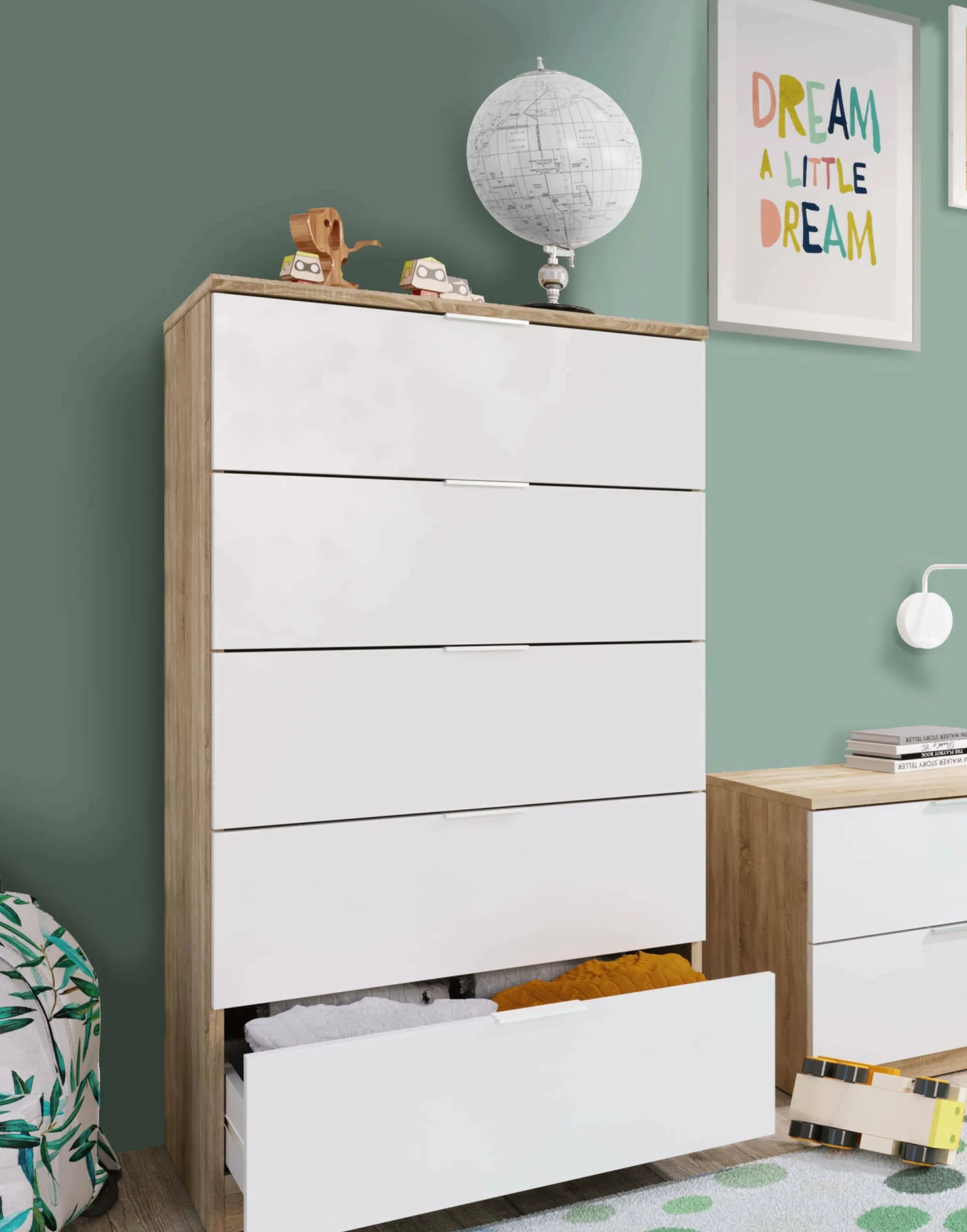 Cassettiera Armenia, 60x40h110 cm, Rovere e Bianco<Dmora Outlet