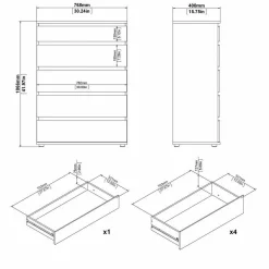 Cassettiera Arriba, 77x40 h107 cm,<Dmora Store
