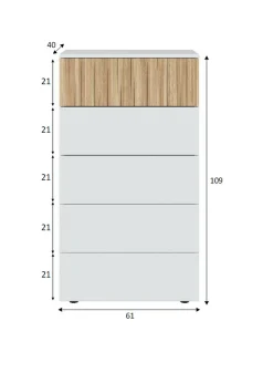 Cassettiera Asiatica, 61x40h109 cm, Bianco e Rovere<Dmora Fashion
