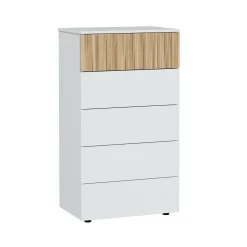 Cassettiera Asiatica, 61x40h109 cm, Bianco e Rovere<Dmora Fashion