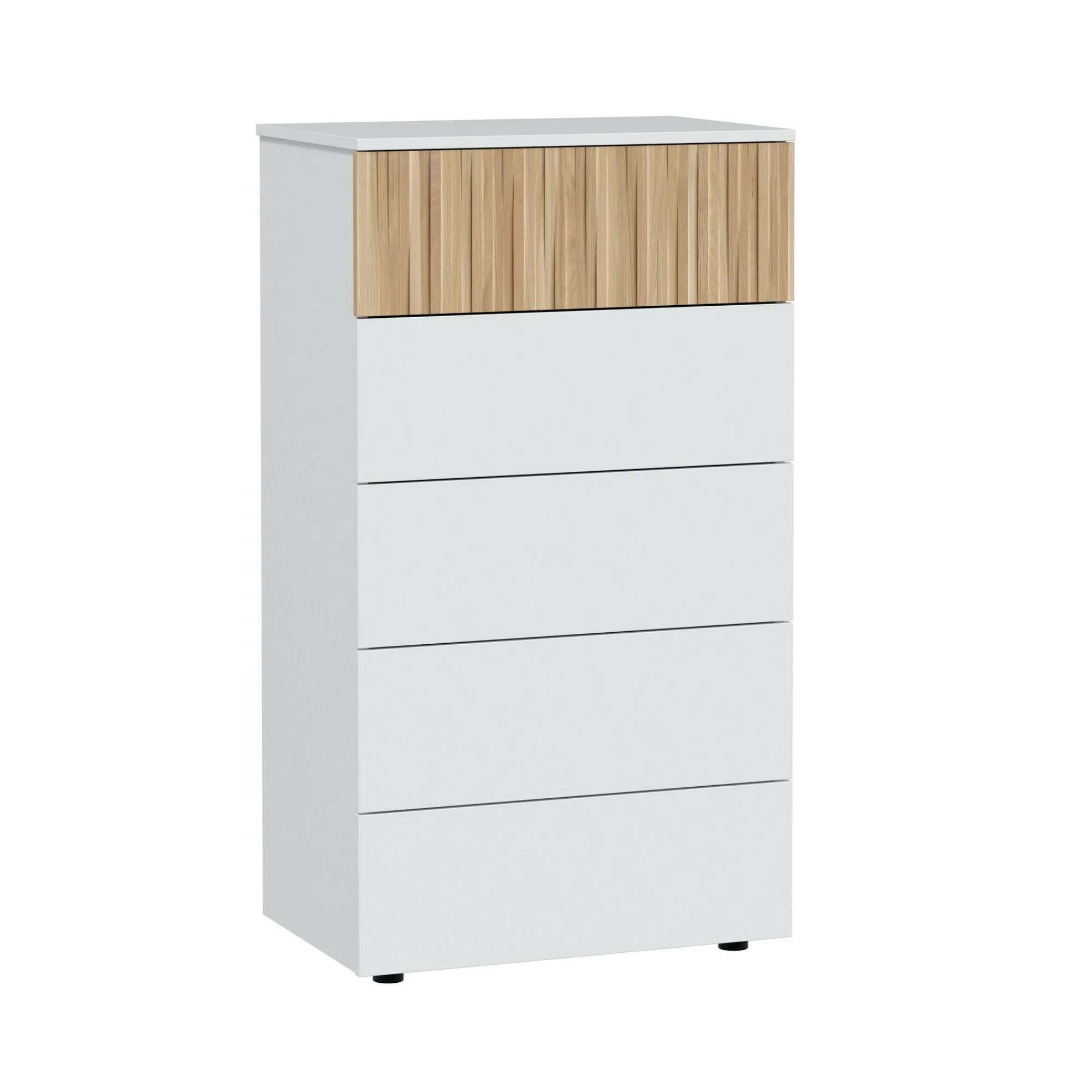 Cassettiera Asiatica, 61x40h109 cm, Bianco e Rovere<Dmora Fashion