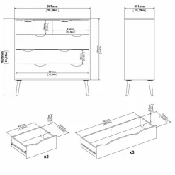 Cassettiera Aurelio, 98x39 h100 cm, Bianco e Quercia<Dmora Discount