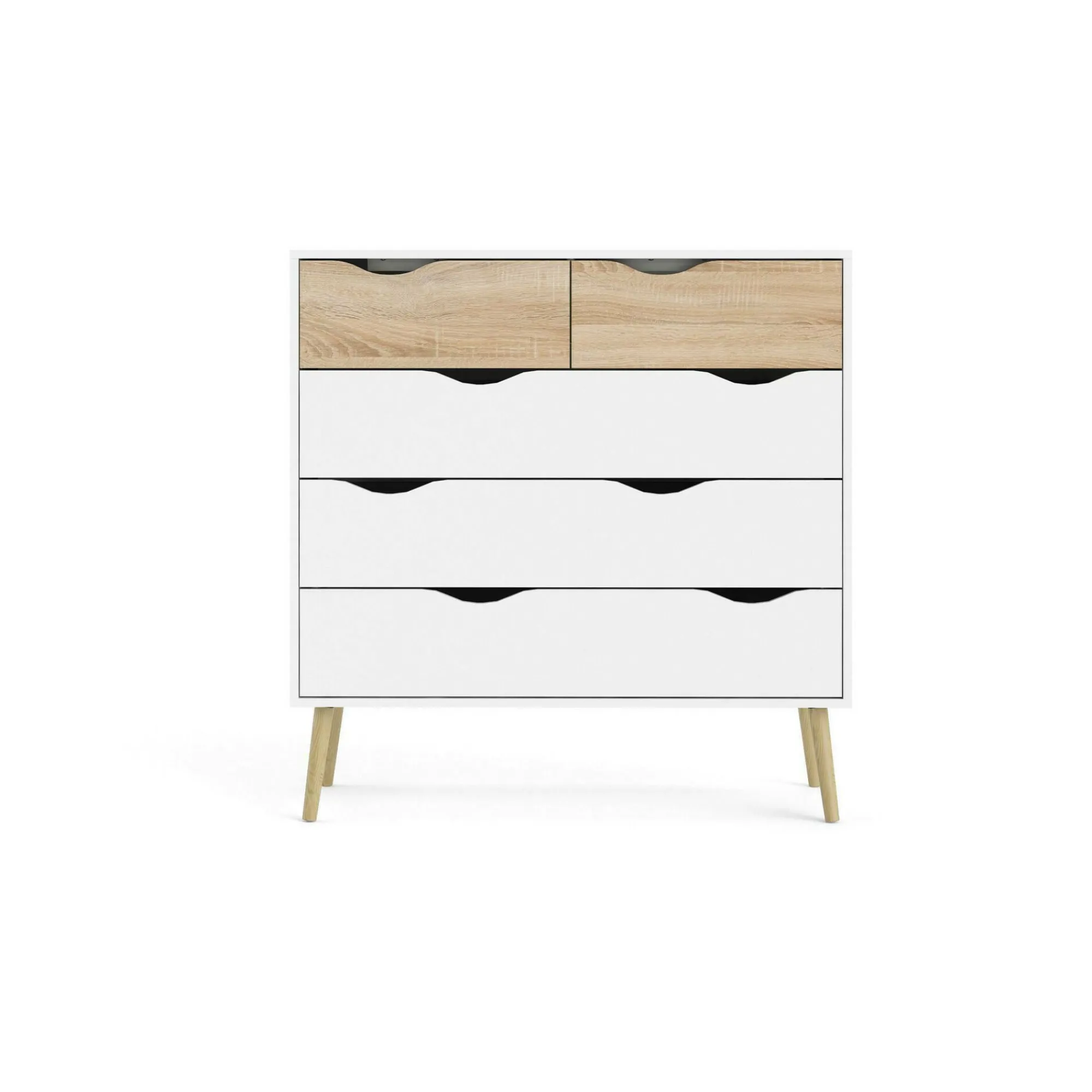 Cassettiera Aurelio, 98x39 h100 cm, Bianco e Quercia<Dmora Discount