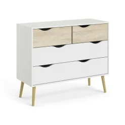 Cassettiera Azir, 98x39 h81 cm, Bianco e Quercia<Dmora Best