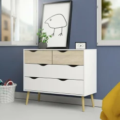 Cassettiera Azir, 98x39 h81 cm, Bianco e Quercia<Dmora Best