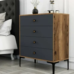 Cassettiera Daceitun, 76x40h91 cm, Noce e Antracite<Dmora Sale