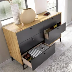 Cassettiera Dlogozz, 120x40h82 cm, Rovere e Antracite<Dmora Shop