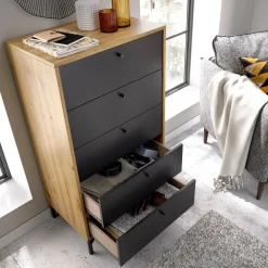 Cassettiera Dlovati, 60x40h127 cm, Rovere e Antracite<Dmora Cheap