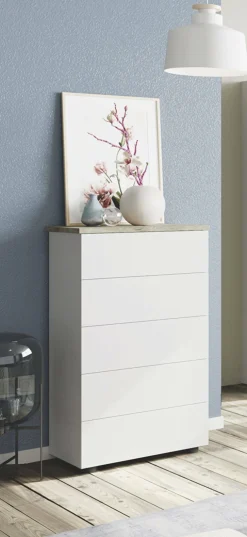 Cassettiera Dmeucc, 61x40h109 cm, Bianco e Rovere<Dmora Hot